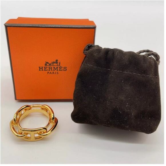 HERMES Chaine d'Ancre Gold Scarf Ring W/Box /Bag - Picture 1 of 8